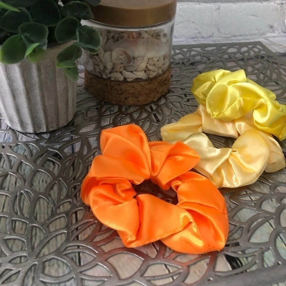 3 New Silk Scrunchies Orange, Yellow Creme colors